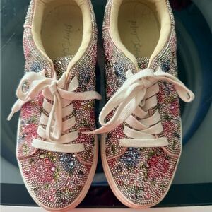 Betsey Johnson Pink Multicolor Crystal Floral Sneakers